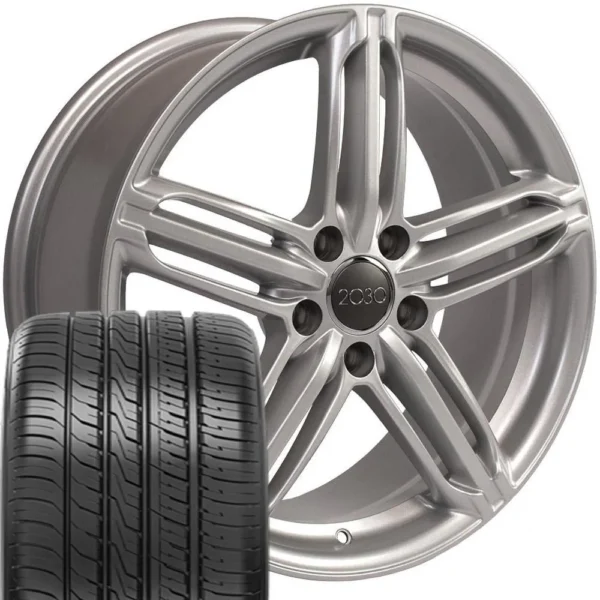 OE Wheels AU12 18x8 5x112 Gloss Silver Wheels 245 40 18 Ironman iMove GEN 3 Tires SET