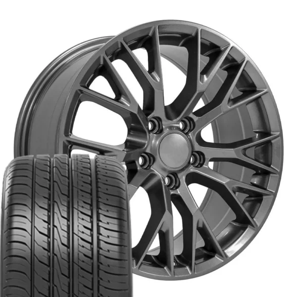 OE Wheels CV22 18x8 5 5x120 65 Gloss Gunmetal Wheels 245 40 18 Ironman iMove GEN 3 Tires SET