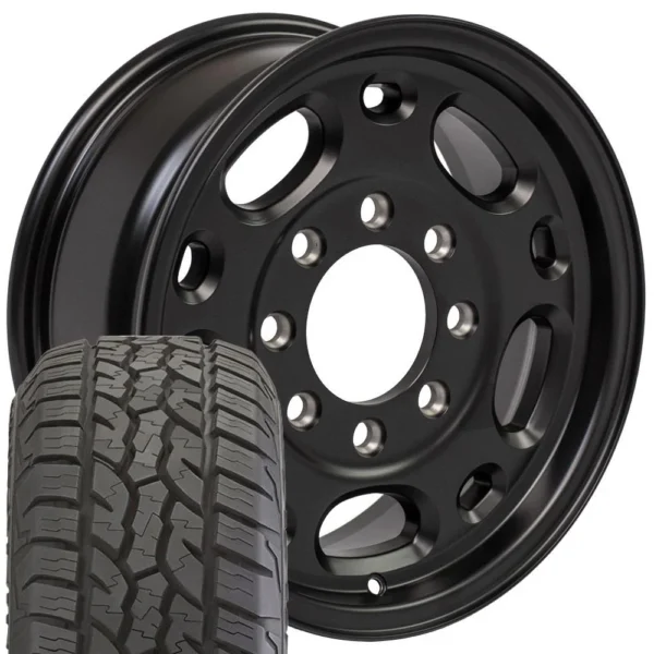 OE Wheels CV82 16x6 5 8x165 1 Satin Black Wheels 245 75 16 Ironman All Country A/T Tires SET