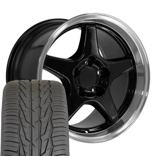 OE Wheels CV01 17x9 5 / 17x11 Gloss Black Machined Lip Staggered Wheels Toyo Extensa HP II Tires SET