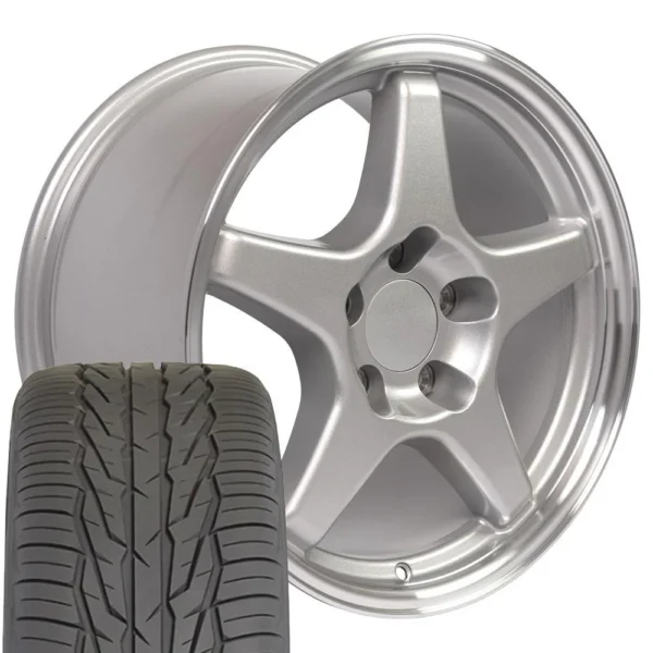 OE Wheels CV01 17x9 5 / 17x11 Gloss Silver Machined Lip Staggered Wheels Toyo Extensa HP II Tires SET