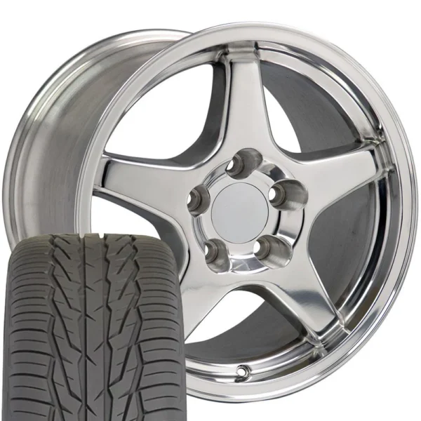 OE Wheels CV01 17x9 5 / 17x11 Polished Staggered Wheels Toyo Extensa HP II Tires SET