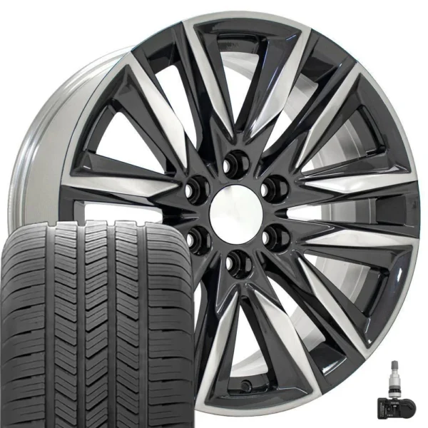 OE Wheels CA91 20x9 6x139 7 Gloss Gunmetal with Polished Face Wheels 275 55 20 Goodyear Eagle LS2 Tires TPMS SET