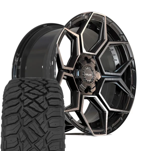 4PLAY 4PS26 20x9 6x135 + 6x139 7 Gloss Black Brushed with Tinted Clear Wheels 275 55 20 Sailun TerraMax RT Tires SET