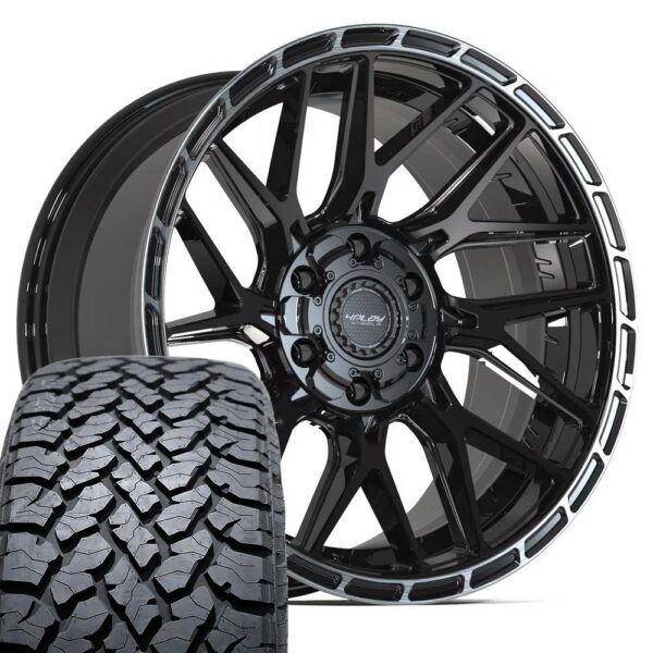 4PLAY 4PS28 20x9 6x135 + 6x139 7 Gloss Black Brushed with Tinted Clear Wheels 275 55 20 TBB TS 37 AT Tires SET