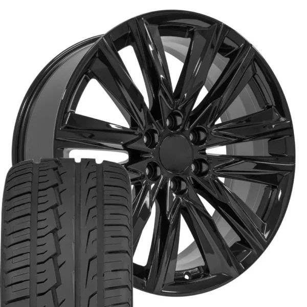 OE Wheels CA91 22x9 6x139 7 Gloss Black Wheels 285 45 22 Ironman iMove GEN 2 SUV Tires SET