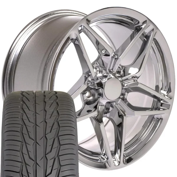 OE Wheels CV31 17x9 5 / 17x11 Chrome Staggered Wheels Toyo Extensa HP II Tires SET