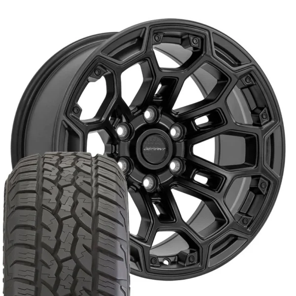 DEFIANT DF03 18x9 6x139 7 Satin Black with Dark Satin Charcoal 2 Tone Wheels 275 65 18 Ironman All Country A/T2 Tires SET