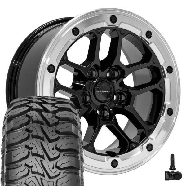 DEFIANT DF01 17x8 5x127 Gloss Black Machined Wheels 33X12 50 17 Nexen Roadian MTX Tires TPMS SET