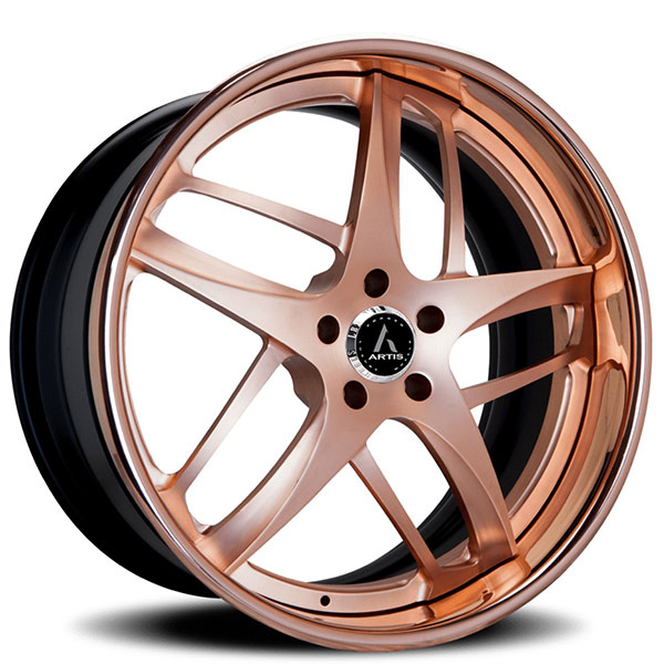 20" Artis Forged Wheels Bavaria Brushed Rose Gold with Rose Gold over Chrome Lip Rims