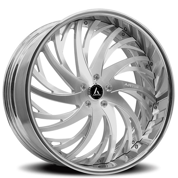 Home::Artis Forged 24" Artis Forged Wheels Decatur Brushed Silver Face with Chrome Lip Rims