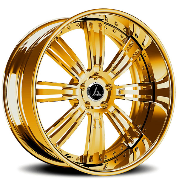 22" Artis Forged Wheels Grino Gold over Chrome Face and Lip Rims
