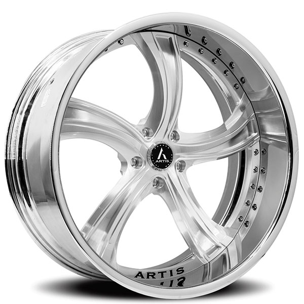 24" Artis Forged Wheels Kokomo Brushed Silver Face with Chrome Lip Rims