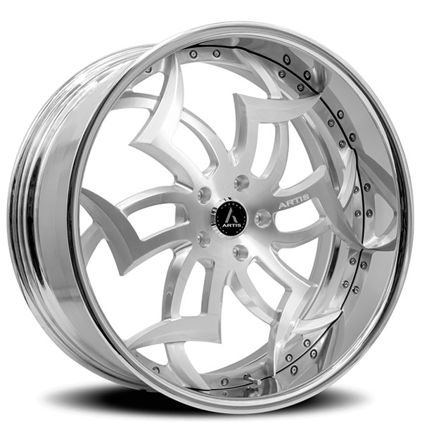 22" Artis Forged Wheels Medusa Brushed Silver Face with Chrome Lip Rims
