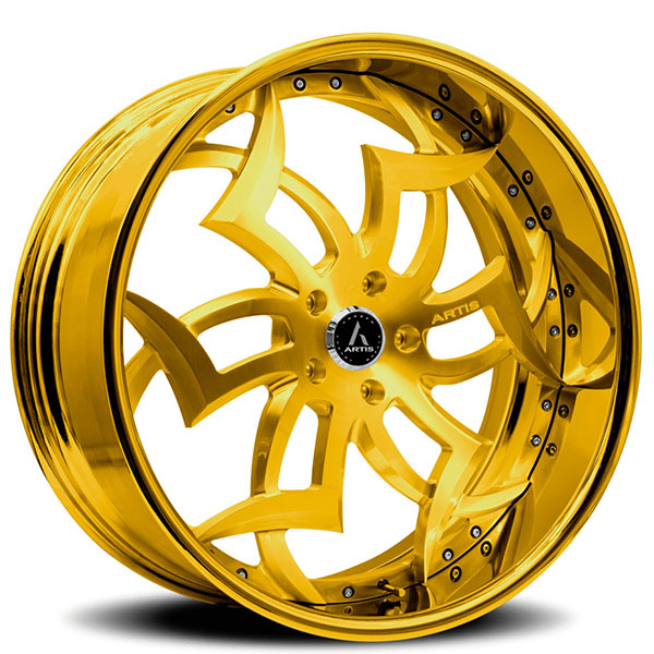 20" Artis Forged Wheels Medusa Brushed Gold Face with Gold over Chrome Lip Rims