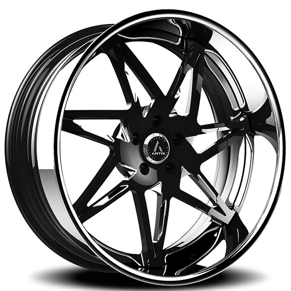 6" Artis Forged Wheels Nirvana Black Face with Chrome Window and Chrome Lip Rims