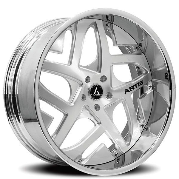 20" Artis Forged Wheels Pueblo Brushed Silver Face with Chrome Lip Rims
