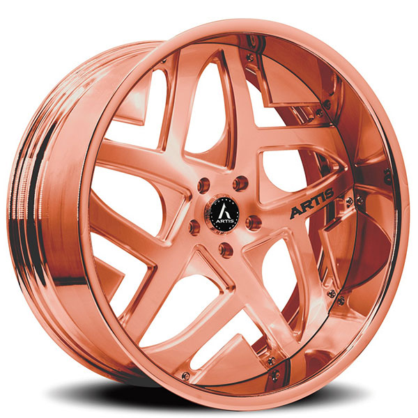26" Artis Forged Wheels Pueblo Brushed Rose Gold Face with Rose Gold over Chrome Lip Rims