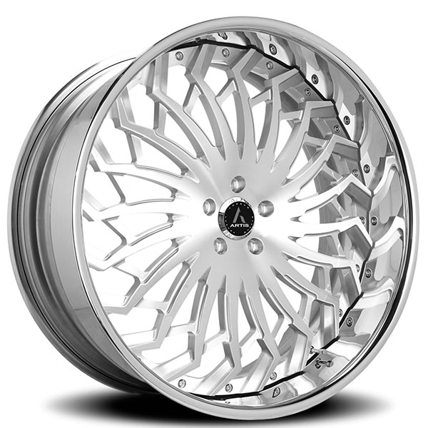 21" Artis Forged Wheels Spartacus Brushed Silver Face with Chrome Lip Rims