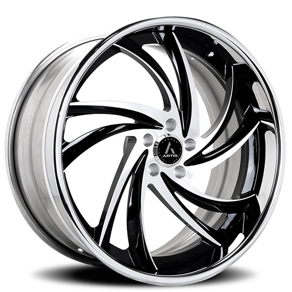 21" Artis Forged Wheels Twister Black Machined with Chrome Lip Rims